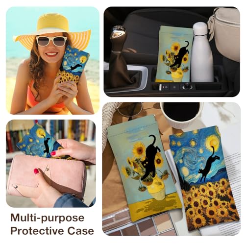 Eyeglasses Sunglasses Case PU Soft Squeeze Top Glasses Pouch for Women Men,Animal Pattern Portable Anti Scratch - color: Blue-cat