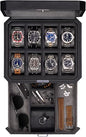 ROTHWELL 8 Slot Leather Watch Box with Valet Drawer - Luxury Case Display Jewelry Organizer, Locking Display Case Holder, Real Glass Top - Watch Box Organizer for Men & Women (Black/Grey) - color: 8 Slot - Black/Grey