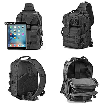 Men's Tactical Sling Bag Small Sling Backpack Military Rover Shoulder Bag Molle Assault Range Bag Camping Hunting - color: Black