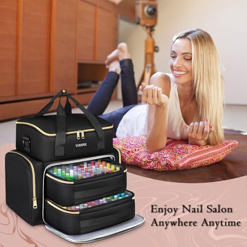 YOREPEK Extra Large Nail Polish Organizer Case Holds 96 to 100+ Bottles (15ml/0.5 fl.oz) UV lamp, Gel Polish Travel Case Bag with 2 Removable Pouches Fits Nail Supplies, Manicurist Nail Tech Gifts - color: Black-96bottles