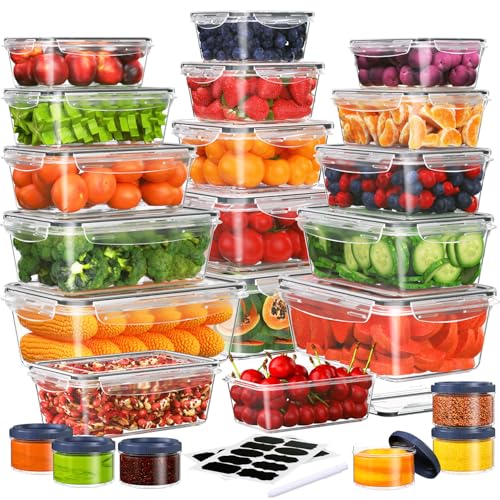 46 PCS Food Storage Containers with Lids(23 Containers & 23 Lids), Reusable Plastic Food Containers with Lid for Kitchen Storage and Organization, BPA-Free & Leak Proof with Labels & Pen - color: 23 pack