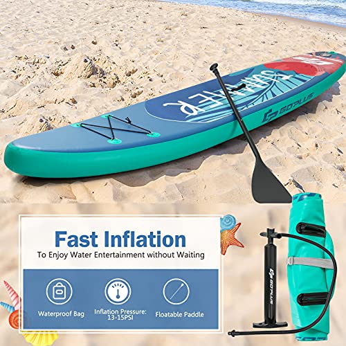 Goplus Inflatable Stand up Paddle Board, 10'/10.5'/11' SUP 6" Thick with Premium Accessories, Adjustable Aluminum Paddle, Leash, Carry Bag, Hand Pump, Removable Fin, ISUP for Adults - size: 10.5 FT, style: Green
