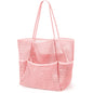 KPX Beach Bag with Mini Pocket, Summer Beach Tote Bags for Women Large Foldable Mesh Swimming Pool Travel Bags - Sandproof - color: Pink