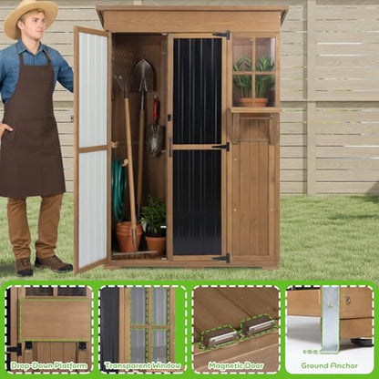51" L Outdoor Storage Cabinet Waterproof with Shelves, Outside Storage Shed Backyard Tall Cabinet with Fold-Out Table for Patio, Garage, Garden, Pool Accessories Storage - size: 51.4"L*20" W*70"H