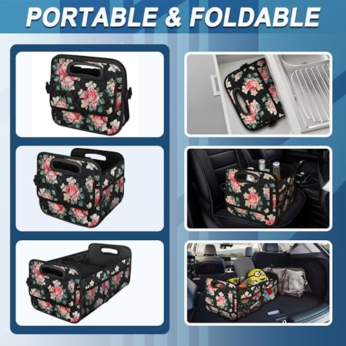 Deosk Trunk Organizer and Storage with Reinforced Handles,Car Accessories for Women/Men 50L Waterproof Polyester Trunk Organzier for Car/SUV/Minivan/Truck(Medium, Floral) - color: Floral, size: Medium