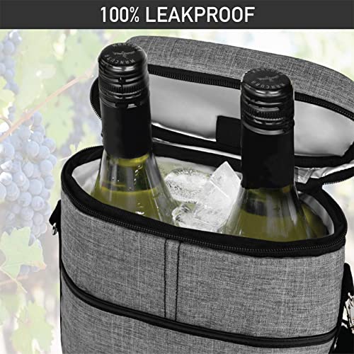 opux 2 Bottle Wine Carrier Tote, Insulated Leakproof Wine Cooler Bag, Wine Travel Bag for Picnic BYOB Beach, Portable Wine Bottle Carrying Case, Gift for Wine Lover Women Men Christmas, Heather Grey - color: Heather Gray