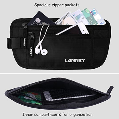 Money Belt for Travel Women and Men Slim Hidden Travel Wallet with RFID Blocking - color: Black