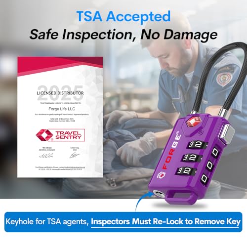 Forge TSA Approved Luggage Locks, Re-settable Combination with Alloy Body (Dark Purple 4 Locks) - color: Purple4PK