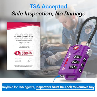 Forge TSA Approved Luggage Locks, Re-settable Combination with Alloy Body (Dark Purple 4 Locks) - color: Purple4PK