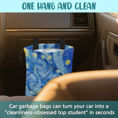 Car Garbage Bag Starry Night Hanging Canvas Car Trash Bag Waterproof Drawstring Car Back Seat Organizer for Car Back Front Seat Console with Adjustable Buckle - color: Starry Night