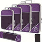 6Pcs Compression Packing Cubes Set, Waterproof Travel Luggage Organizer with Drawstring Bag, Lightweight Nylon Suitcase Storage Bags for Travel Camping Business Trip - color: Purple
