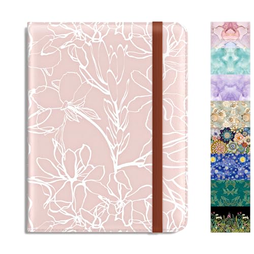 Rimilak Passport Holder, RFID Blocking Passport Cover Wallet Travel Essentials, Leather Travel Documents Organizer Protector for Women and Men, White Leaves - color: Pink White Leaves