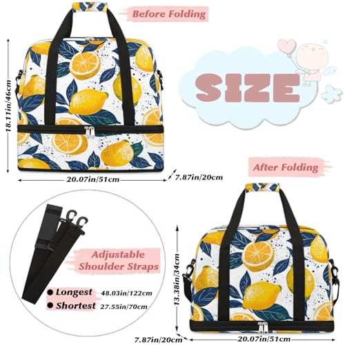 Travel Duffel Bag Printed Lemon Weekender Bag with Shoe Compartment Foldable Overnight Bags for Travel Sports Lightweight Gym Bags for Men Women - color: Printed Lemon