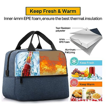 HOMESPON Insulated Lunch Bag for Women Men Lunch Box Cooler Lunch Tote for Work Picnic (Navy) - color: Navy