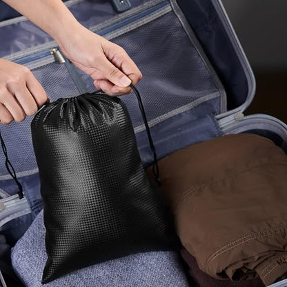 PALTERWEAR Tech-Weave PU-Coated Drawstring Bags (Set of 5) Water-Resistant, Directional-Stretch Travel Organizers for Gym, Shoes, Toiletries, Tech Gear - Durable, Wipe-Clean (Black 3D, 10 x 15 Inch) - size: 10 x 15 Inch
