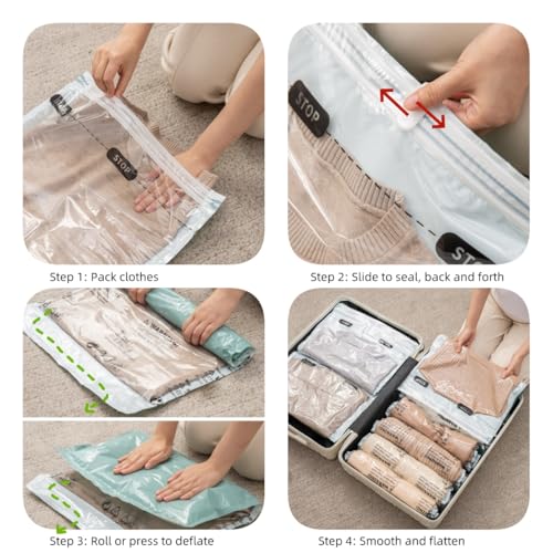 Vacuum Storage Bags for Clothing - NeatNest 6 Pack Roll-Up, 40×60cm (15.7"×23.6"), No Vacuum Needed, Compression Packing Bags for Clothes, Carry-On Luggage, Camping, and Travel - color: Roll x 6