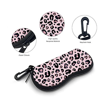 Sunglasses Soft Case with Carabiner Ultra Light Neoprene Zipper Glasses Case - color: Leopard