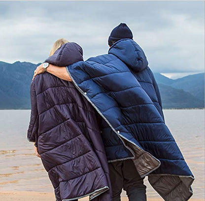 Camp Poncho Sleeping Bag Wearable Hooded Blanket - Envelope Lightweight Thermal Cloak Cape Windproof with Premium Stuff Compression Sack for Backpacking Hiking Hunting Fishing Outdoor Sport - color: Beige