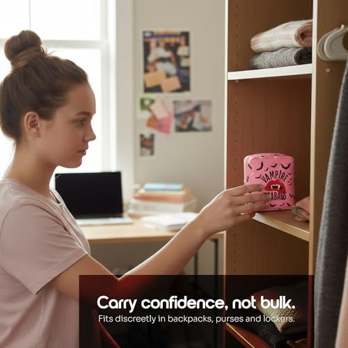 Period Pouch – Compact, Stylish, Discreet Period Bag For School with Waterproof Lining Fits Pads & Tampons, Cute Pad Bag for Teens, Travel, School, Girls Period Kit - color: Pink