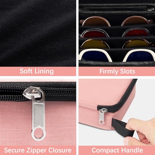 Bukere Travel Sunglasses Organizer Case, Adjustable Slot For Multiple Pairs, Portable Eyeglasses Storage Box for Men Women - color: Pink, style: 4 Slots
