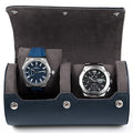 2 Watch Travel Case for Men – Leather Roll Organizer & Storage Box, Fits Watches up to 55mm | Removable Cushions | Gift Ready (Midnight Navy/Charcoal Grey) - color: Midnight Navy / Charcoal Grey