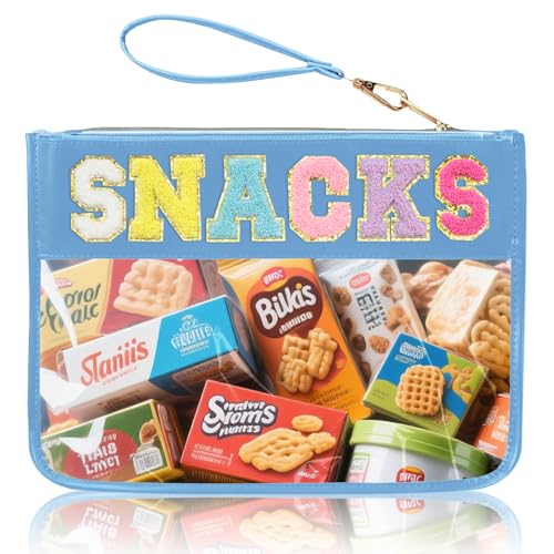 Siwara Snack Bags Clear Pouch Travel Makeup Bag Chenille Letter Bags for Zipper Pouch Clear Cosmetic Bag Clearly Tote Bag Makeup Travel Bags for Women - color: Blue-Snack