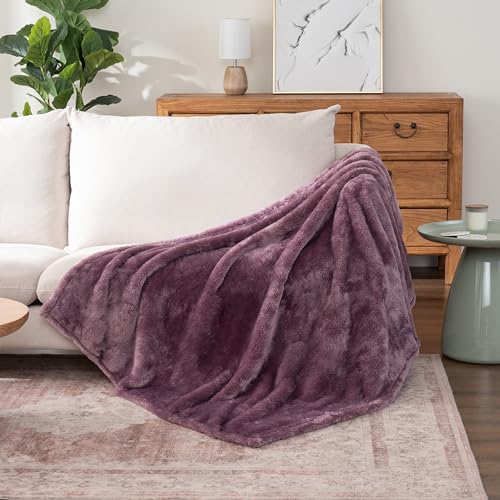 Berkshire Blanket Classic Extra-Fluffy™ Plush Throw Blanket, Soft Fuzzy Fluffy Long Hair Throw Blanket for Couch Sofa Bed, Plum Smoke, 50x60 Inches - color: Plum Smoke, size: Throw/Throw XL