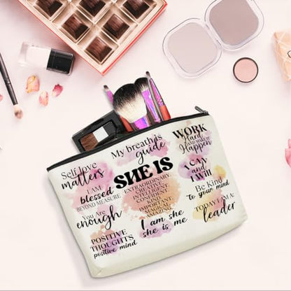 jeilink Positive Affirmations Makeup Bag Mental Health Motivational Inspirational Gifts for Female Sister Girl Friend Colleagues Coworker Birthday Friendship Mothers Day Nurse Day Travel Toiletry Bag - color: Multicolor634