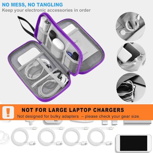 ZINMARK Portable Cable Organizer Case,Travel Pouch with Double-Layer Storage for Cables,Chargers,Earbuds & Phone,Black Purple– Small Size - color: Black Purple