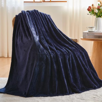 NEWCOSPLAY Super Soft Twin Blanket Dark Navy Premium Silky Flannel Fleece Leaves Pattern Lightweight Bed Blanket All Season Use (Dark Navy, Twin(60"x80")) - color: Dark Navy, size: Twin(60"x80")