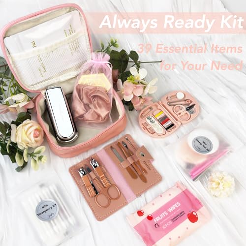 Wedding Gift Set Emergency Kit for Women 39 Essentials For Brides Daily Use All-In-One Travel Kit Women's Survival Kit For Team Bride (Pink) - color: Pink