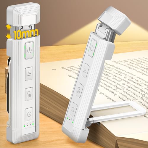 Glocusent Extendable Book Lights for Reading at Night, 5 Enhanced Brightness & 3 Colors with Sleep Aid & Timers, Clip on USB Rechargeable Reading Light for Books in Bed, Ideal Book Lovers Gifts - color: White