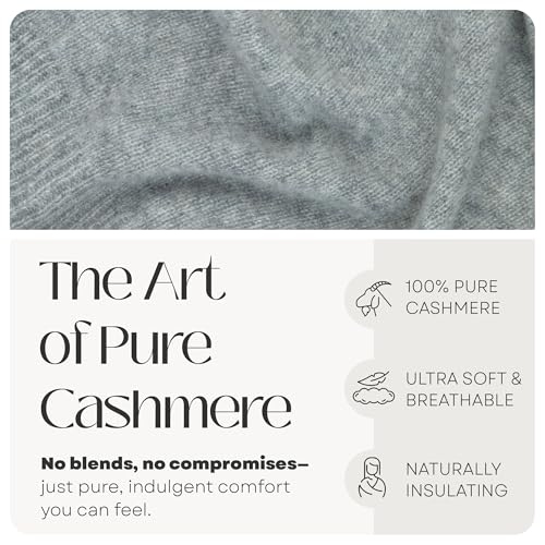 Velanio Cashmere 100% Cashmere Knitted Wrap Pashmina Shawl Extra Large Scarf Stole for Women Travel - color: Light Grey