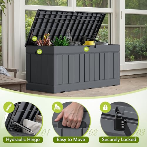 Devoko 78 Gallon Deck Box, Waterproof Resin Outdoor Storage Box for Outside and Patio, Outdoor Storage Bench Lockable for Patio Furniture, Garden Tools and Pool Supplies (Grey, 78 Gallon) - color: Grey, size: 78 Gallon 1 Pack