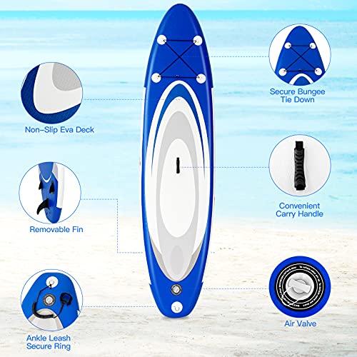 Goplus Inflatable Stand up Paddle Board, 10'/10.5'/11' SUP 6" Thick with Premium Accessories, Adjustable Aluminum Paddle, Leash, Carry Bag, Hand Pump, Removable Fin, ISUP for Adults - size: 11 FT, style: Navy
