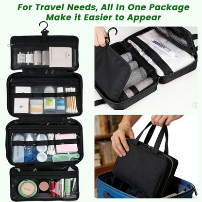 4-Layer Foldable Hanging Toiletry Bag – Large Capacity Travel Organizer with Dry-Wet Separation, Portable Toiletry Kit for 3-5 People (Black) - color: Black