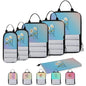 Custom 6 Set Compression Packing Cubes for Travel, Personalized Lightweight Luggage Organizer Bags with Birth Flower, Expandable Large Expandable Packing Organizer, Light Blue - color: Blue Pinks Purple