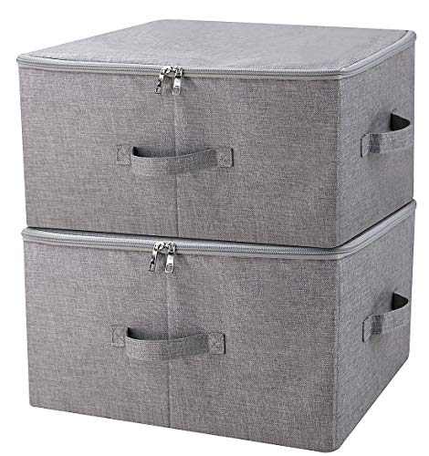 iwill CREATE PRO Folding Storage Box with Zip Lid and Handles, Rigid Storage Baskets With Linen Fabric& Plastic Board, Closet Shelf Drawers,Dark Gray, 2 pcs - color: Dark Gray