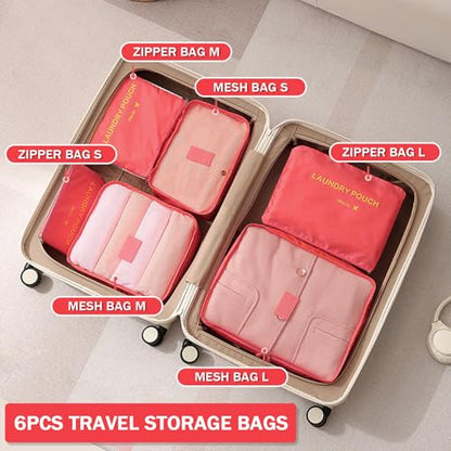 6 Set Packing Cubes for Travel Luggage Organizer Bags Reusable washable Suitcase Packing Cubes Set Travel Accessories Essentials (Watermelon Red‌) - color: Watermelon Red