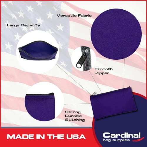 Multipack of 2 Compact Zipper Cloth Pouches, Zipper Bag, Travel Toiletry, Cosmetics, Stationary Case, 11 x 6 inches (Purple) - color: Purple