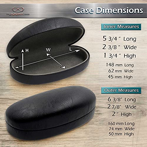 MyEyeglassCase Hard Sunglasses case - Women Glasses Case Holder - Large Durable Eyeglass Case Hard Shell with Pouch & Cloth - color: As113 Black and Pouch