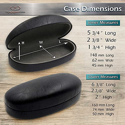 MyEyeglassCase Hard Sunglasses case - Women Glasses Case Holder - Large Durable Eyeglass Case Hard Shell with Pouch & Cloth - color: As113 Black and Pouch