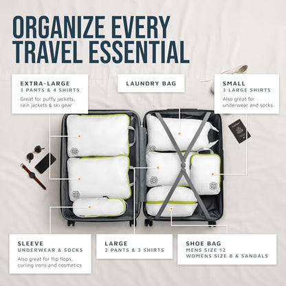 Large Compression Packing Cubes for Travel-Packing Cube Luggage Organizers 7 Piece Set for Checked Luggage-Ultralight, Expandable/Compression Bags by TRIPPED Travel Gear (White/Green) - color: White/Green