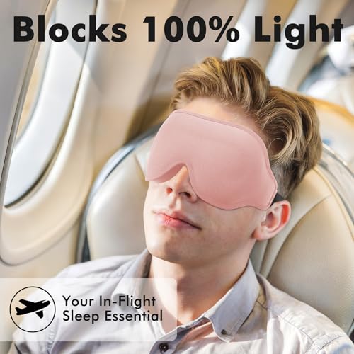 Sleep Eye Mask for Men Women, Weighted Sleeping Mask for Side Sleeper, Travel Blackout Night Blindfold Eye Shade Cover with Adjustable Strap (Blush) - color: Blush