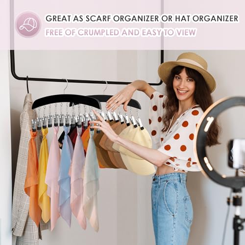 MEILIDY Leggings Hangers, Wooden Closet Hanging Leggings Storage Organizer Scarf Hangers with 24 Clips, 360° Swivel Hook, Black, 2 Pcs - color: Black