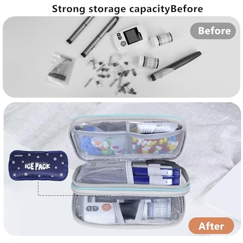 suzamed Insulin Cooler Travel Case, Double Layer Medicine Kit Diabetes Travel Case, Portable Medicine Organizer with 2Pack 150g Ice Pack TSA Approved for Insulin Pens Diabetic Supplies (Green) - color: Green
