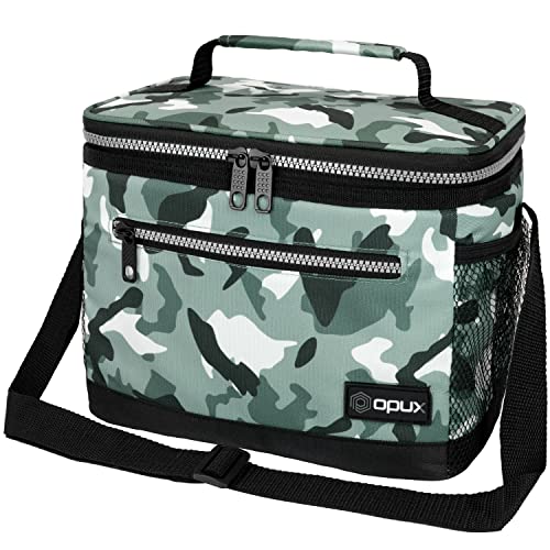 opux Insulated Lunch Box Men Women, Lunch Bag for Work School, Leakproof Soft Cooler Tote Adult, Large Lunch Pail Kids Boys Girls, Picnic Beach Food Bag with Shoulder Strap, Camo Green - color: Camo Green, size: Medium