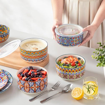 vancasso 36 oz Ceramic Bowls with Lids Set of 4, 6 Inch Food Storage Containers & Prep Bowls for Leftovers, Soup, Cereal, Meal Prep, Office Lunch, Microwave & Dishwasher Safe, Series SIMI - size: 36 OZ (Set of 4)