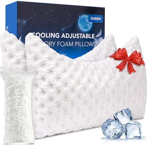 KUCEY Cooling Side Sleeper Pillow for Neck and Shoulder Pain, Luxury Shredded Memory Foam Curved Bed Pillows for Sleeping Set of 2- Adjustable Queen Size- Washable Cover Crescent White - color: Crescent White, size: Queen Size (2 pack)
