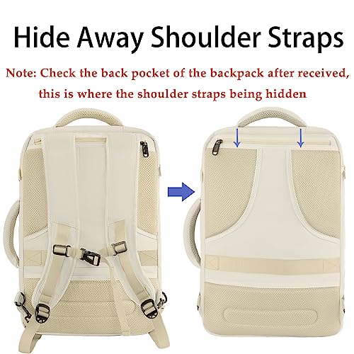 MATEIN Large Travel Backpack Women, Lightweight Carry on Backpack & Hidden Shoulder Straps, Waterproof Anti-Theft Daypack for Flight, Expandable Hiking Weekend Daypack, Travelling Gifts, Beige - color: Light Beige, size: X-Large